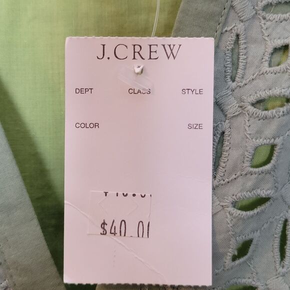 J Crew Long Sleeve Cotton V Neck Midi Dress Laser Cut Sage Size 6 - Picture 3 of 5